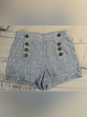 Express denim look, linen sailor style button up High-Waist Shorts